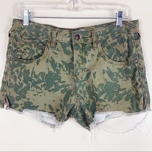 Free People frayed hem floral green camo shorts